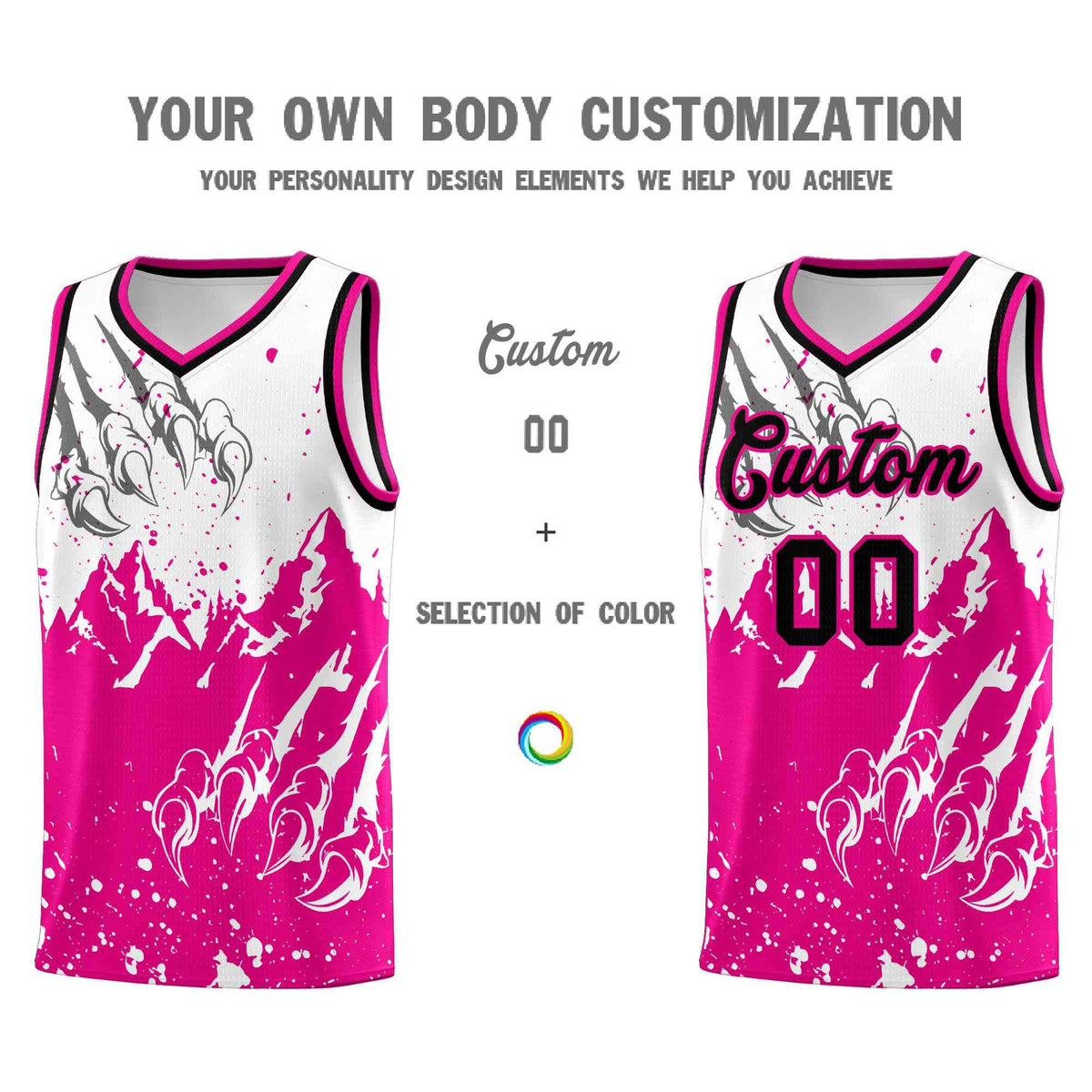 Custom White Pink Snow Mountain Beast Pattern Sports Uniform Basketball Jersey| KXKSHOP