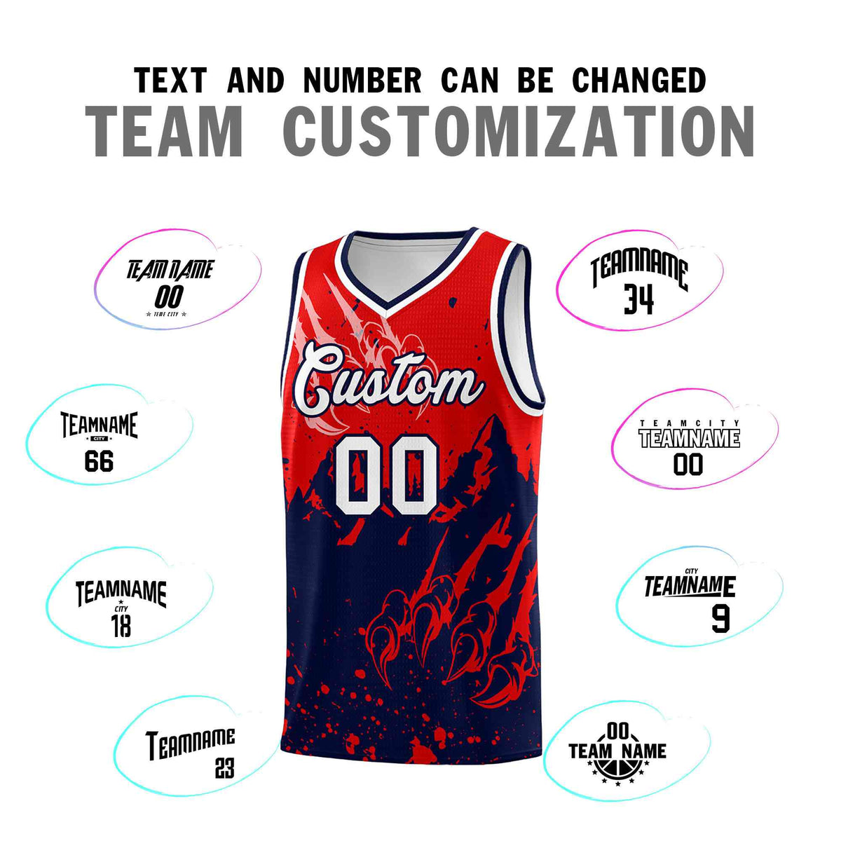 Custom Red Navy Snow Mountain Beast Pattern Sports Uniform Basketball Jersey| KXKSHOP