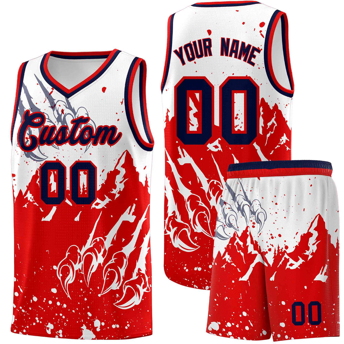 Custom White Red Snow Mountain Beast Pattern Sports Uniform Basketball Jersey| KXKSHOP
