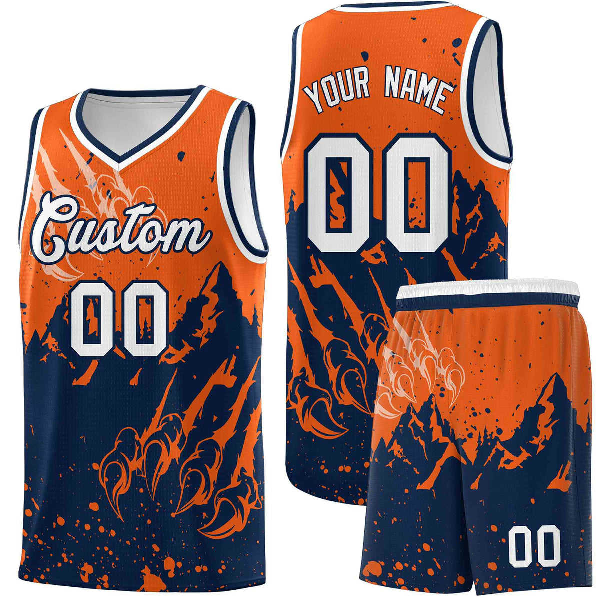 Custom Orange Navy Snow Mountain Beast Pattern Sports Uniform Basketball Jersey| KXKSHOP