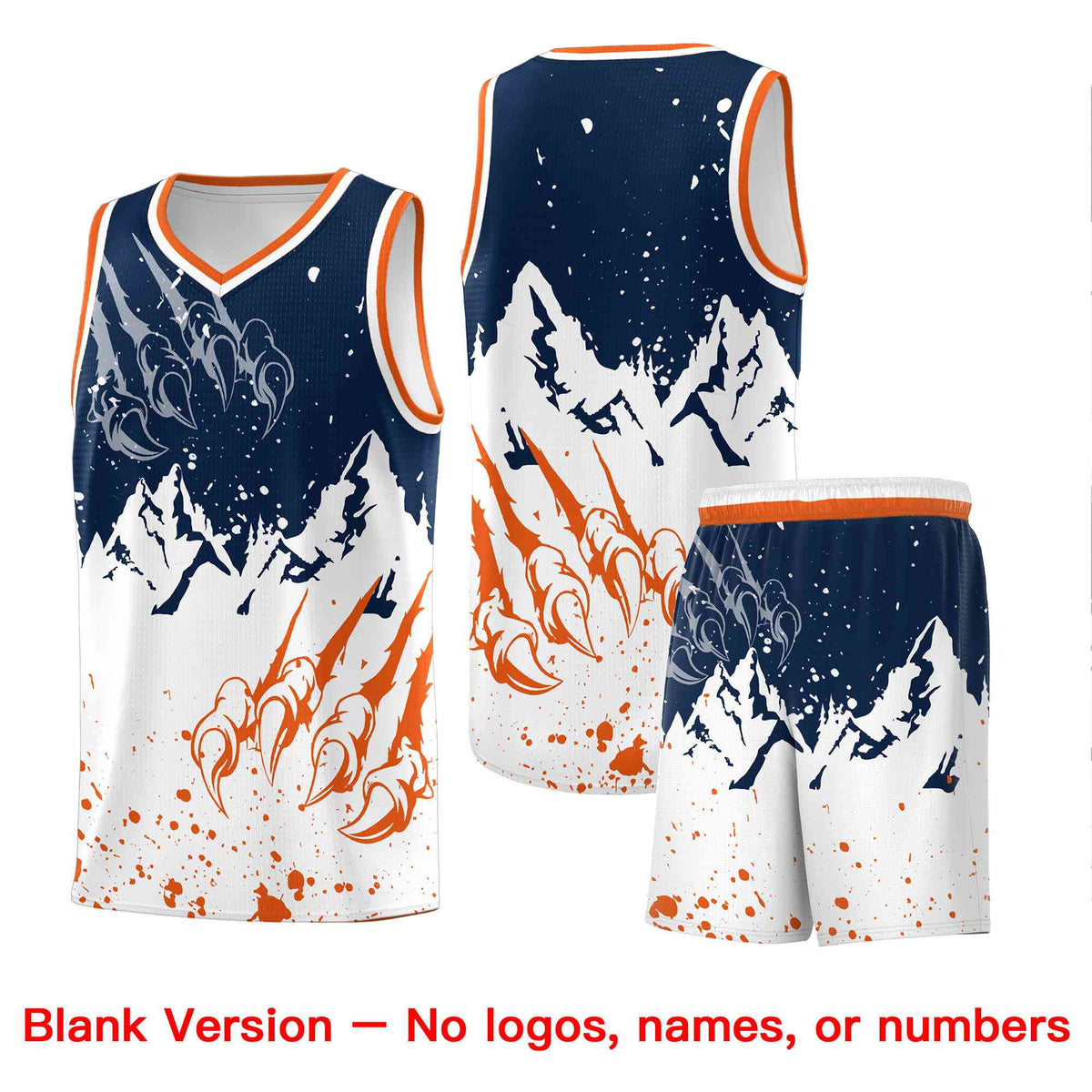 Custom Navy Orange Snow Mountain Beast Pattern Sports Uniform Basketball Jersey| KXKSHOP