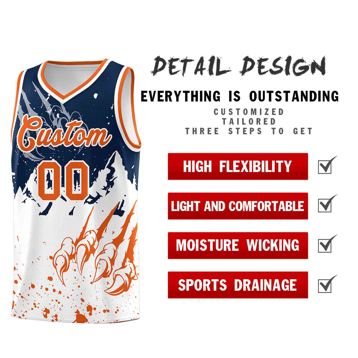 Custom Navy Orange Snow Mountain Beast Pattern Sports Uniform Basketball Jersey| KXKSHOP