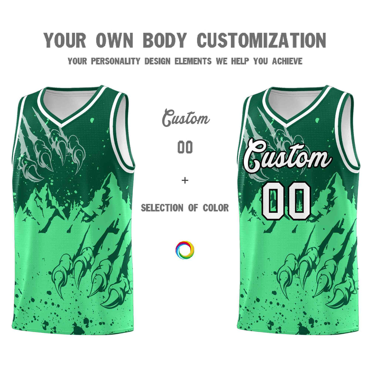 Custom Kelly Green Green Snow Mountain Beast Pattern Sports Uniform Basketball Jersey| KXKSHOP