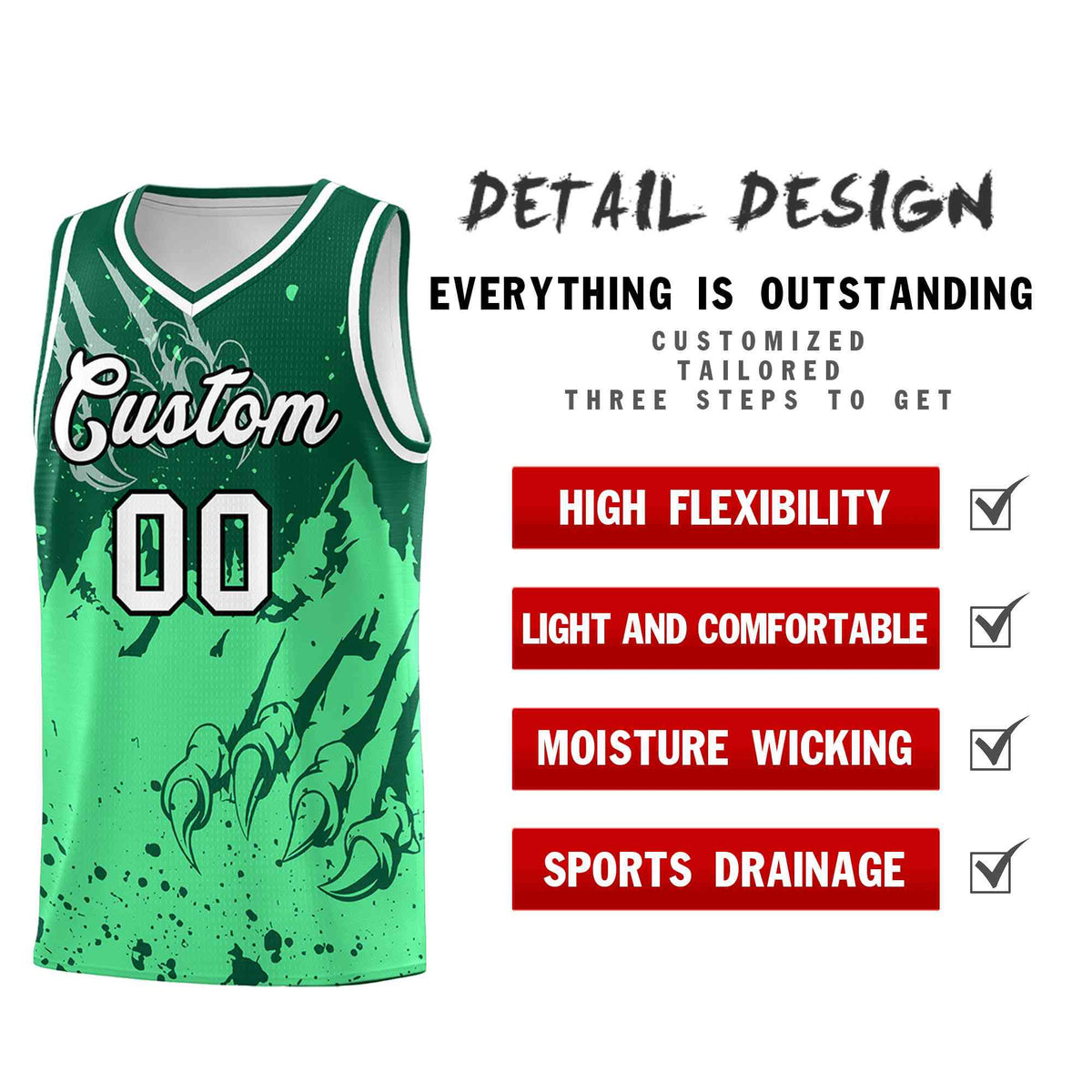 Custom Kelly Green Green Snow Mountain Beast Pattern Sports Uniform Basketball Jersey| KXKSHOP