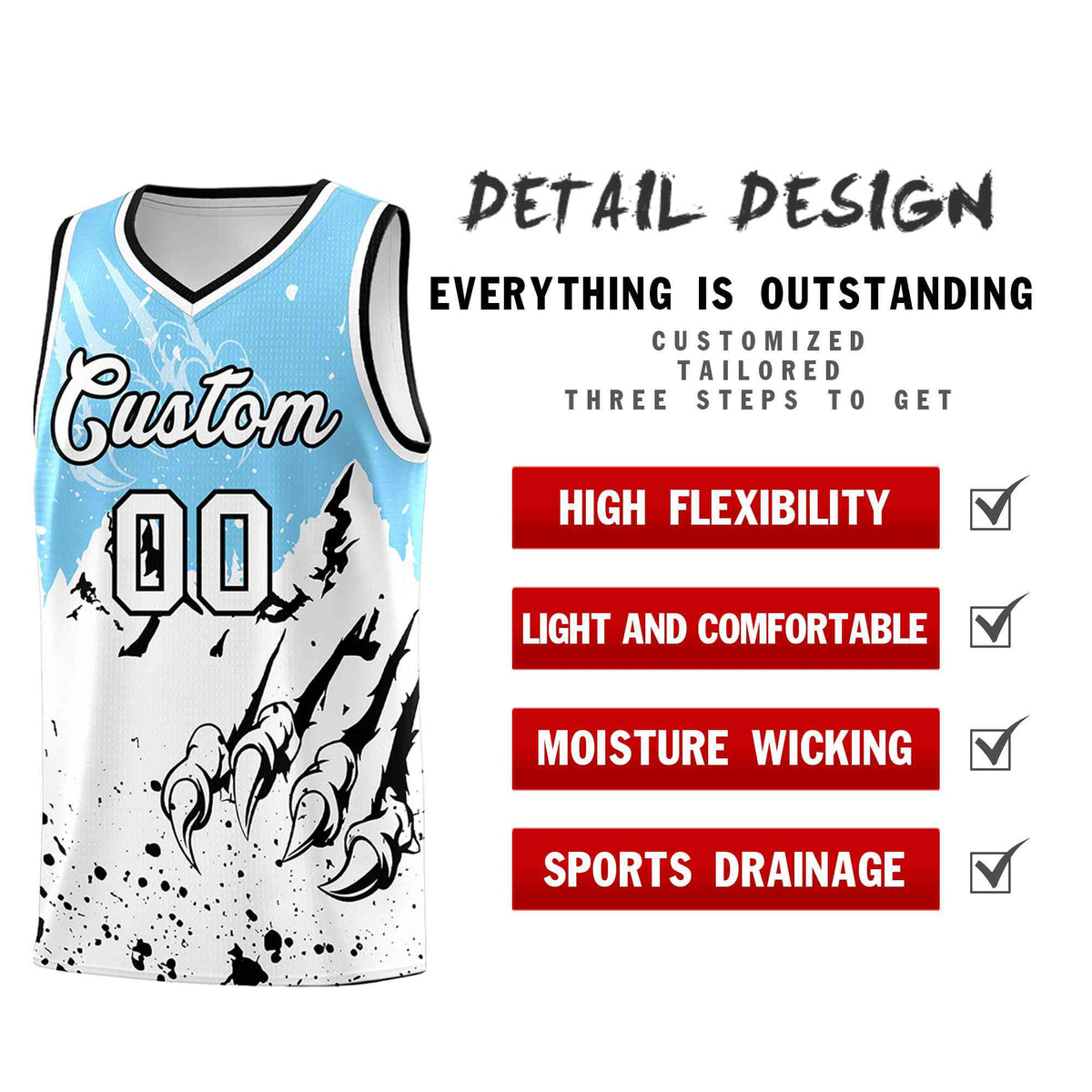 Custom Light Blue White Snow Mountain Beast Pattern Sports Uniform Basketball Jersey| KXKSHOP
