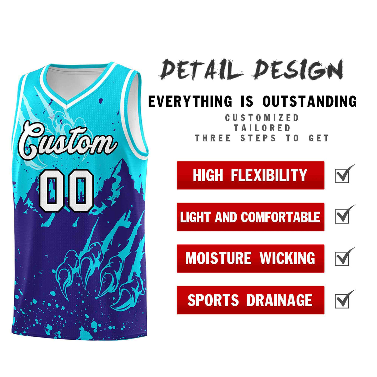 Custom Sky Blue Royal Snow Mountain Beast Pattern Sports Uniform Basketball Jersey| KXKSHOP