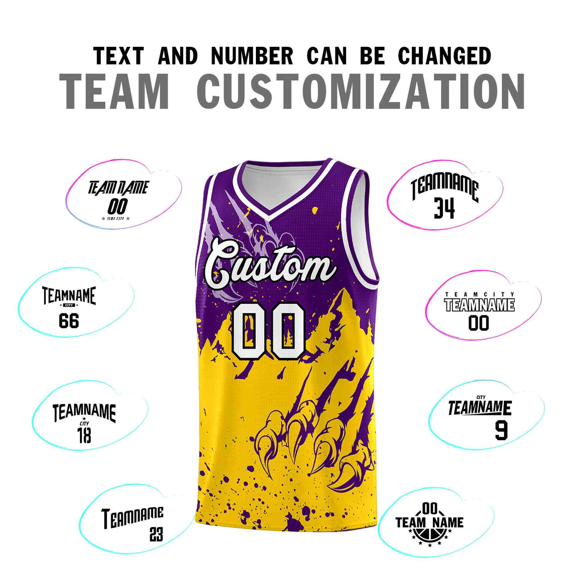 Custom Purple Gold Snow Mountain Beast Pattern Sports Uniform Basketball Jersey| KXKSHOP
