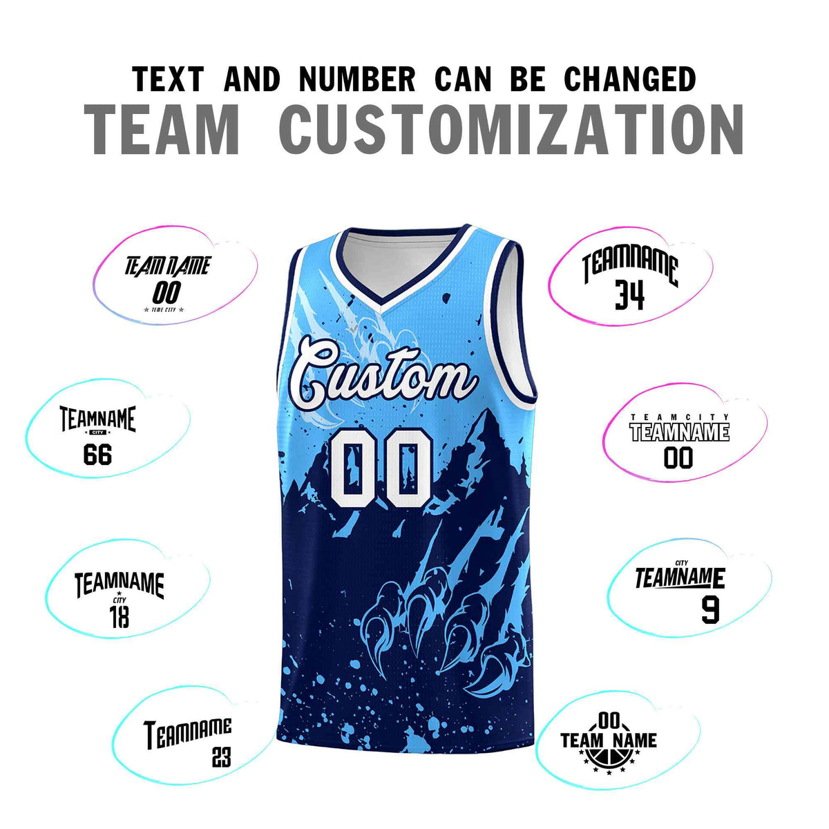 Custom Powder Blue Navy Snow Mountain Beast Pattern Sports Uniform Basketball Jersey| KXKSHOP