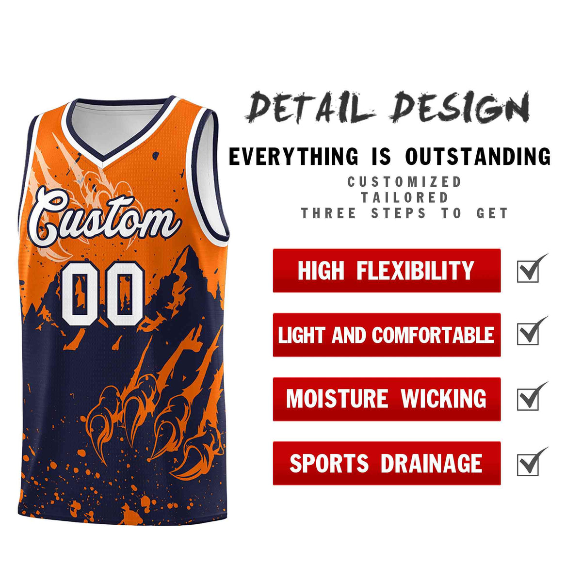 Custom Orange Navy Snow Mountain Beast Pattern Sports Uniform Basketball Jersey| KXKSHOP