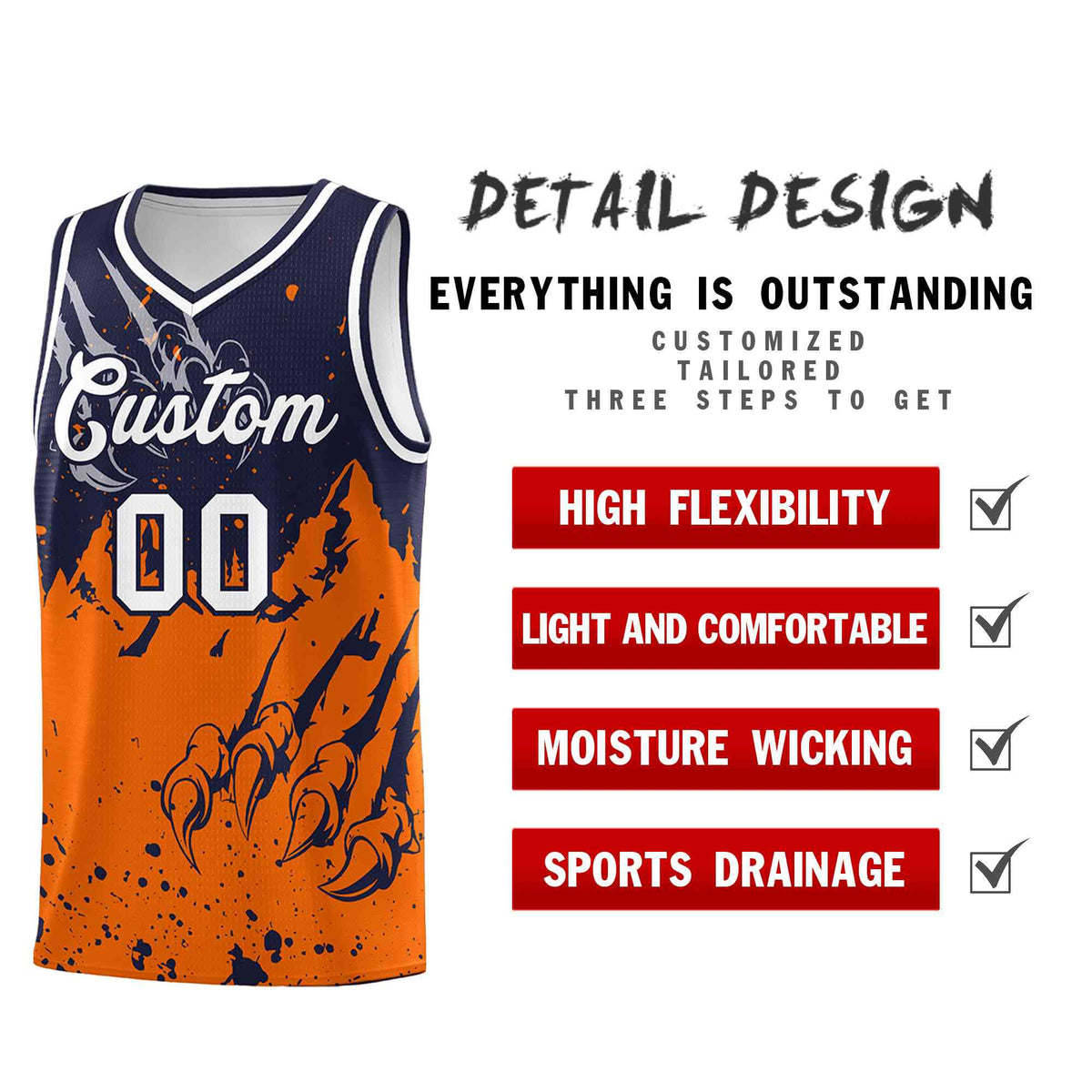 Custom Navy Orange Snow Mountain Beast Pattern Sports Uniform Basketball Jersey| KXKSHOP