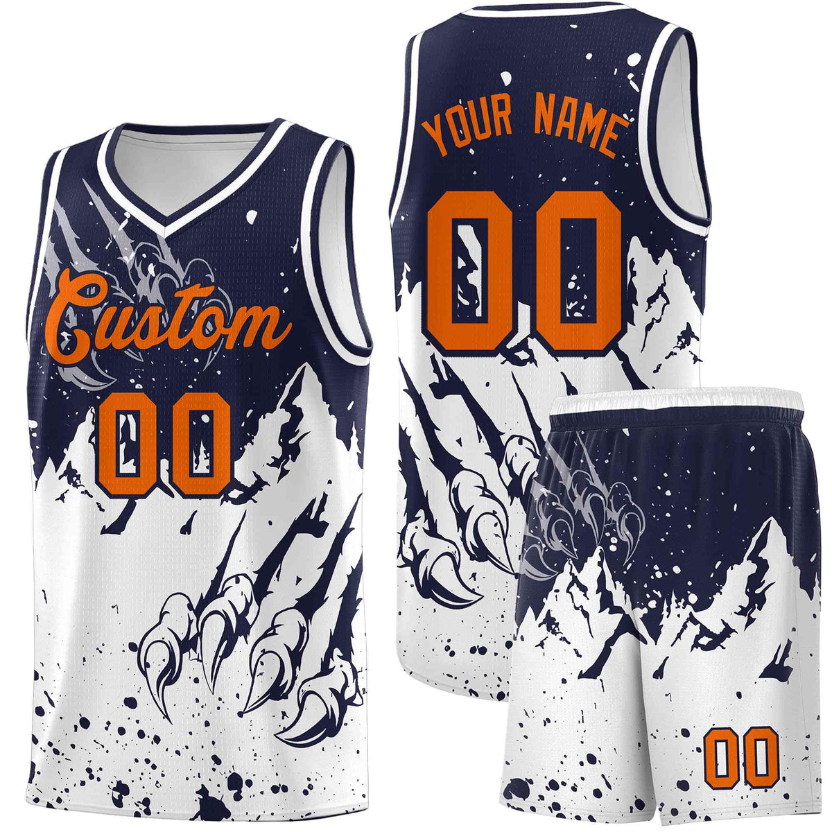 Custom Navy White Snow Mountain Beast Pattern Sports Uniform Basketball Jersey| KXKSHOP
