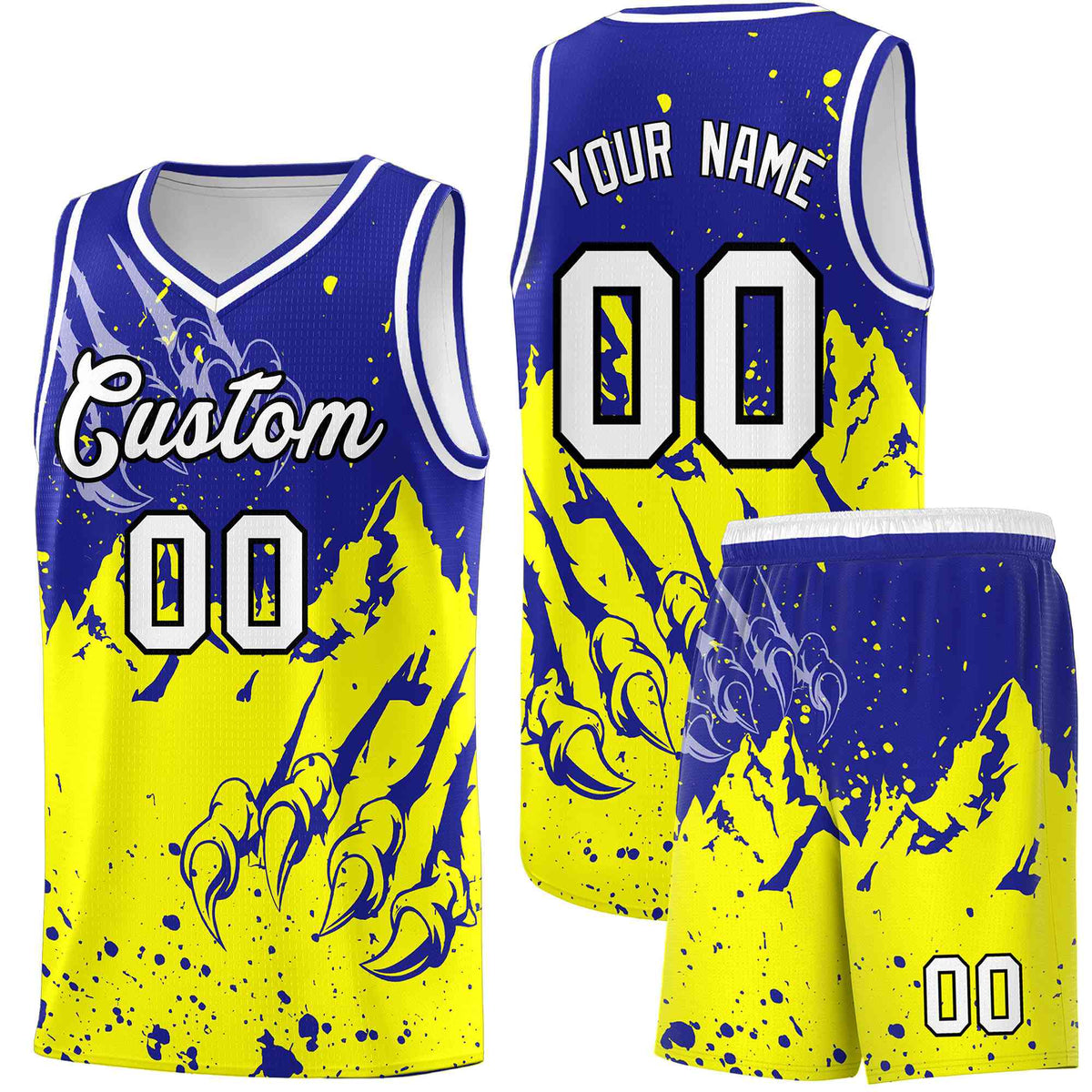 Custom Royal Fluorescent Yellow Snow Mountain Beast Pattern Sports Uniform Basketball Jersey| KXKSHOP