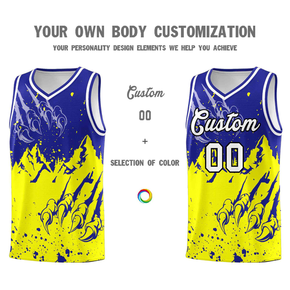 Custom Royal Fluorescent Yellow Snow Mountain Beast Pattern Sports Uniform Basketball Jersey| KXKSHOP