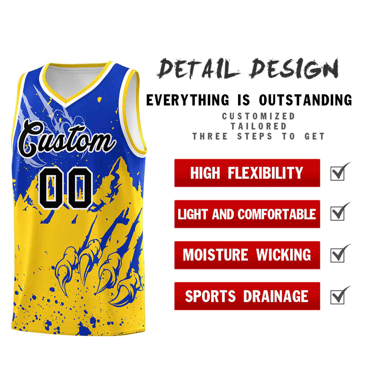 Custom Royal Gold Snow Mountain Beast Pattern Sports Uniform Basketball Jersey| KXKSHOP