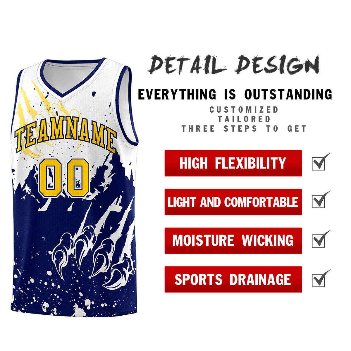 Custom White Navy Snow Mountain Beast Pattern Sports Uniform Basketball Jersey