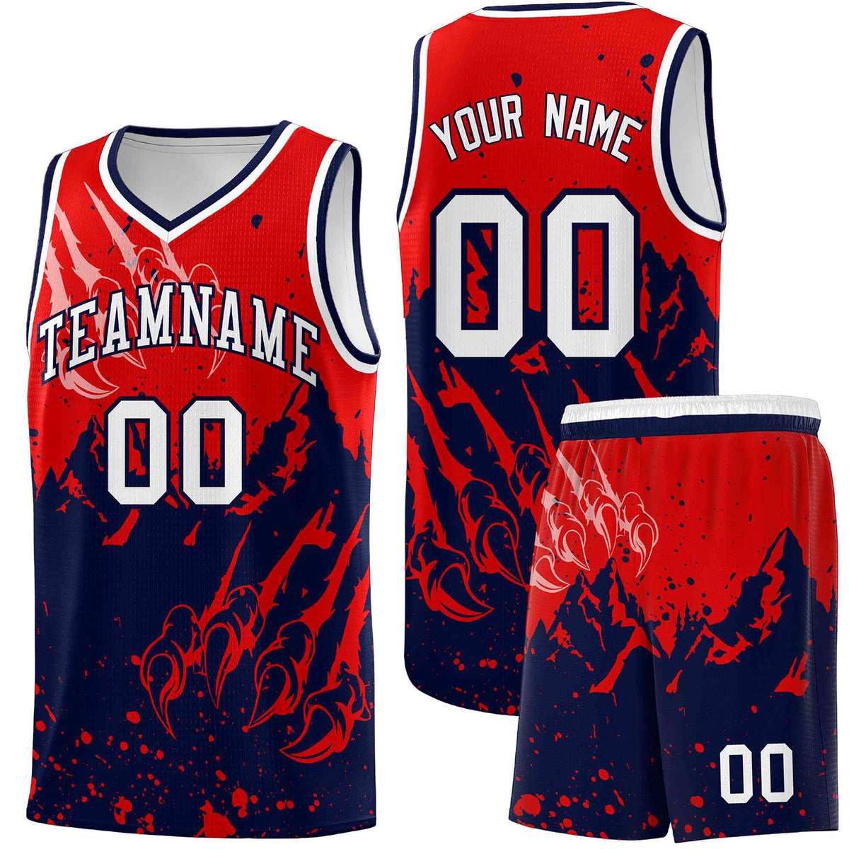 Custom Red Navy Snow Mountain Beast Pattern Sports Uniform Basketball Jersey