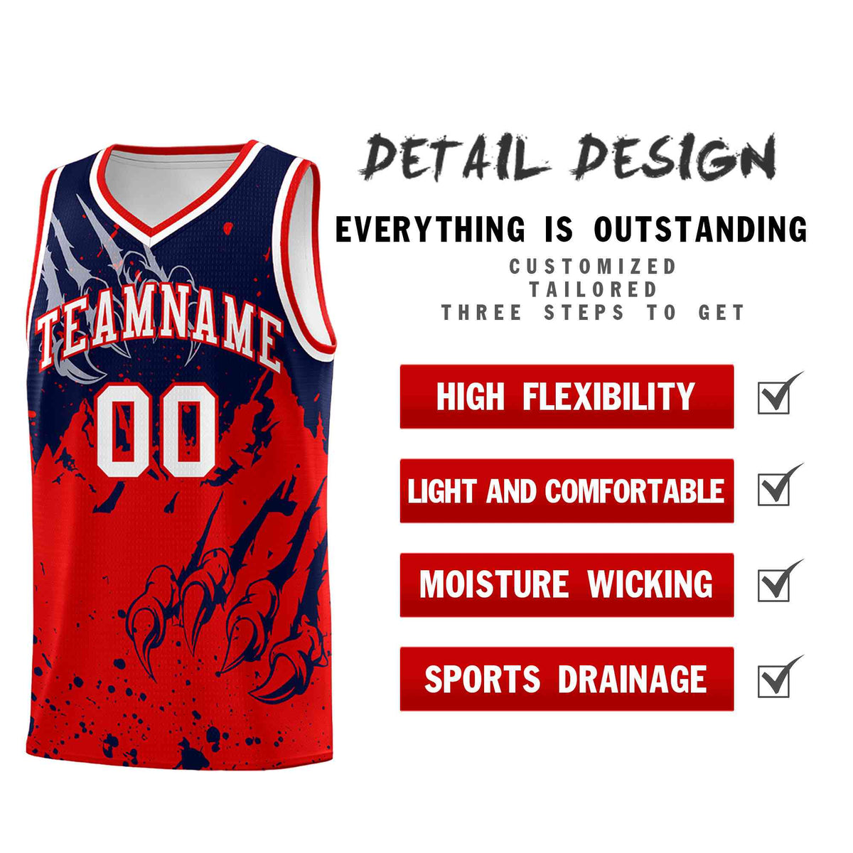 Custom Navy Red Snow Mountain Beast Pattern Sports Uniform Basketball Jersey