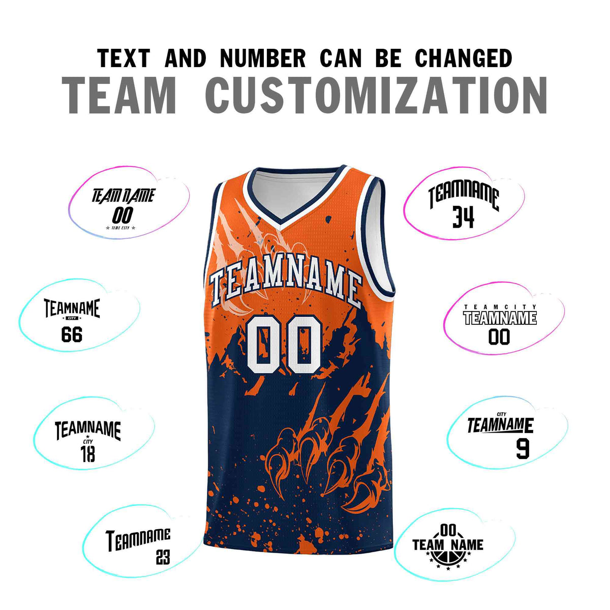 Custom Orange Navy Snow Mountain Beast Pattern Sports Uniform Basketball Jersey