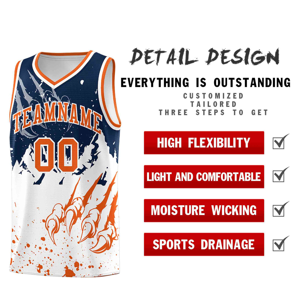 Custom Navy Orange Snow Mountain Beast Pattern Sports Uniform Basketball Jersey