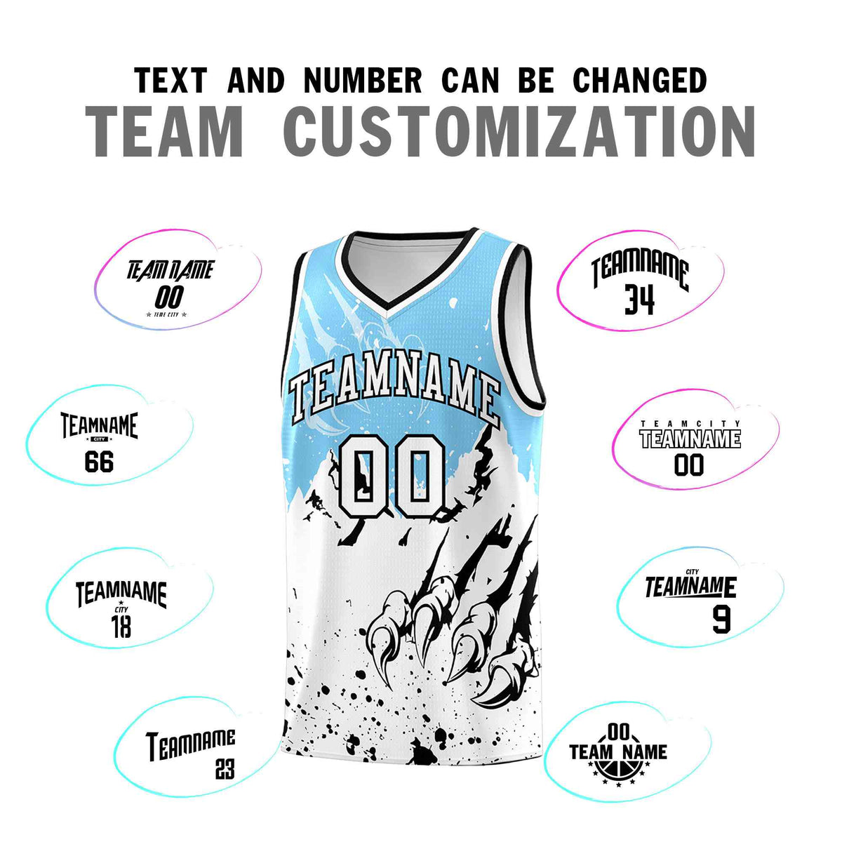 Custom Light Blue White Snow Mountain Beast Pattern Sports Uniform Basketball Jersey