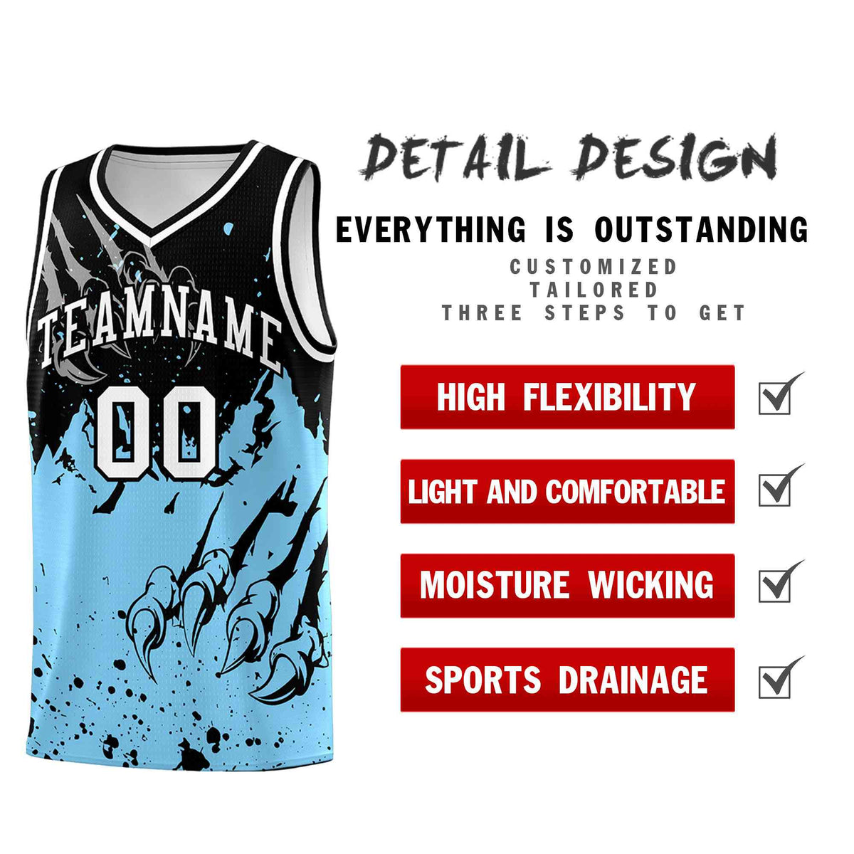 Custom Black Light Blue Snow Mountain Beast Pattern Sports Uniform Basketball Jersey