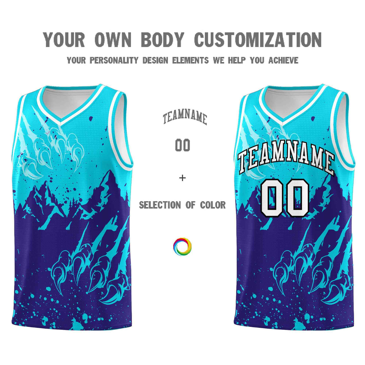 Custom Sky Blue Royal Snow Mountain Beast Pattern Sports Uniform Basketball Jersey