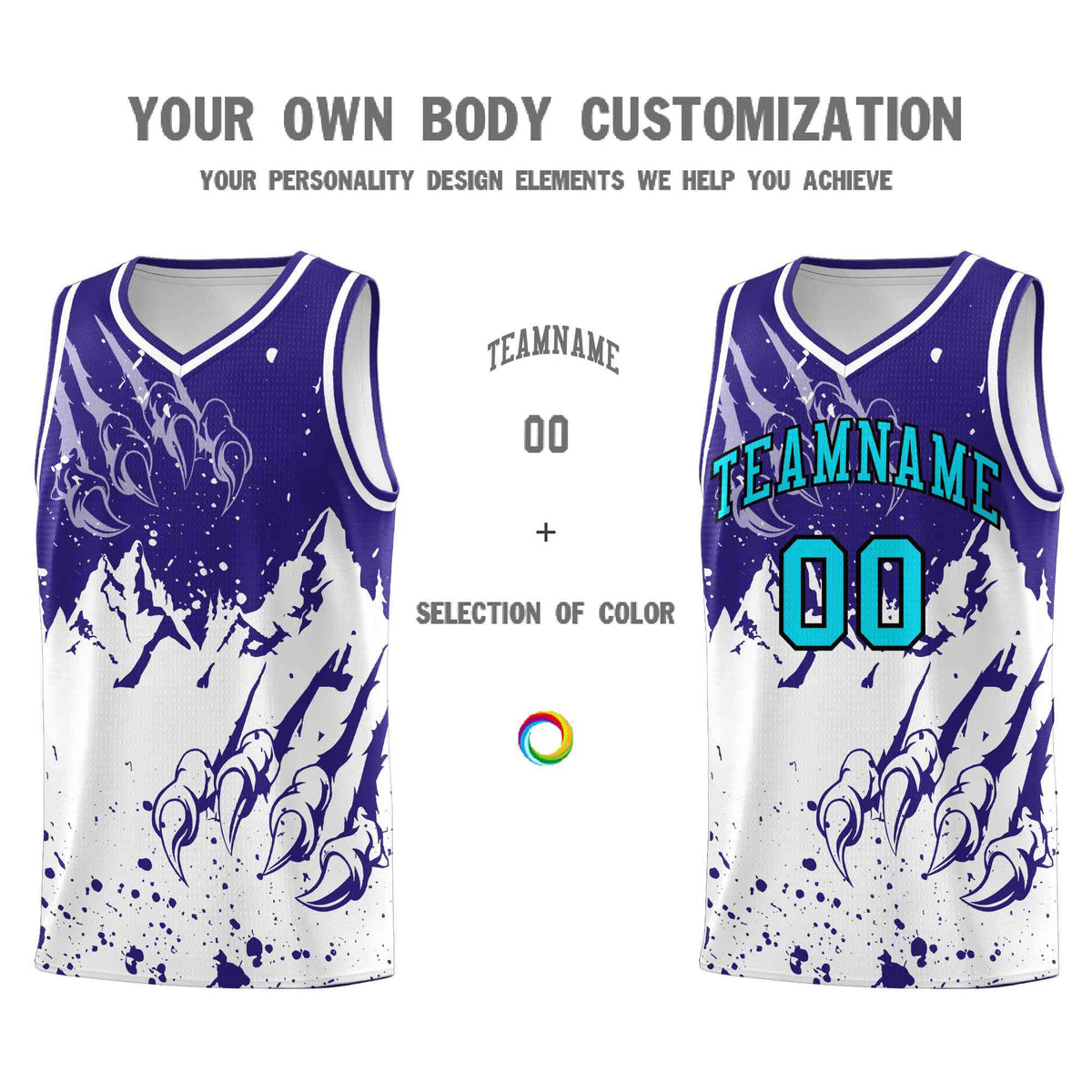 Custom Royal White Snow Mountain Beast Pattern Sports Uniform Basketball Jersey