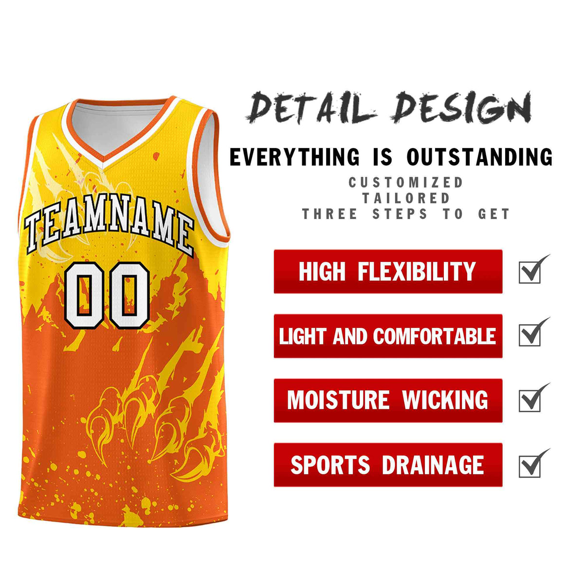 Custom Gold Orange Snow Mountain Beast Pattern Sports Uniform Basketball Jersey