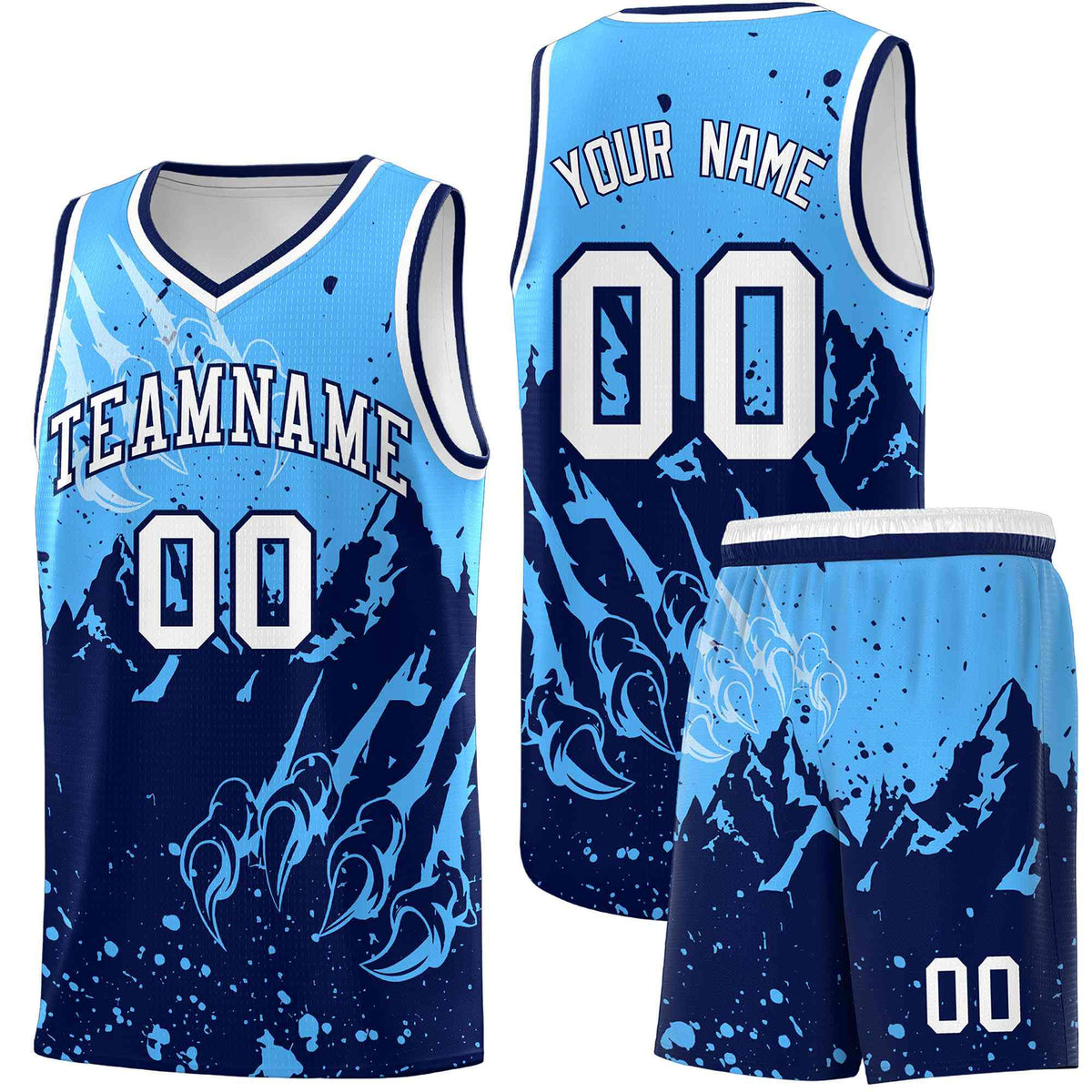 Custom Powder Blue Navy Snow Mountain Beast Pattern Sports Uniform Basketball Jersey