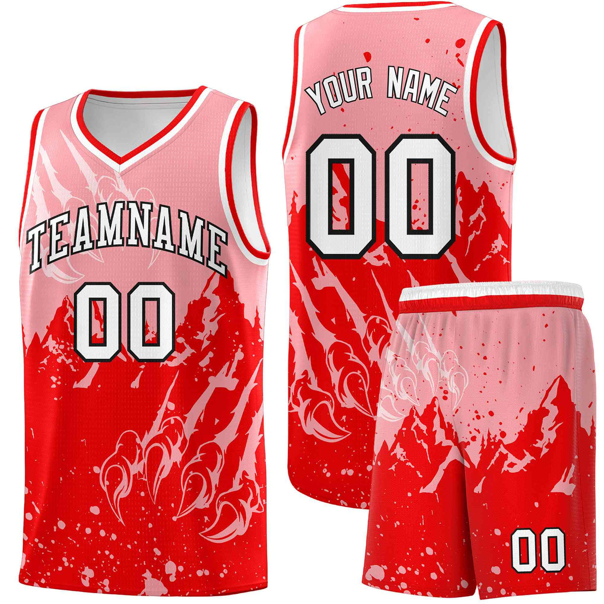 Custom Light Pink Light Red Snow Mountain Beast Pattern Sports Uniform Basketball Jersey