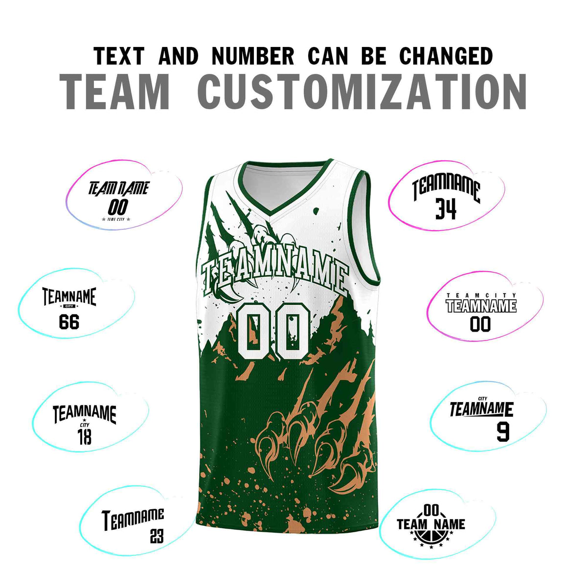 Custom White Green Snow Mountain Beast Pattern Sports Uniform Basketball Jersey