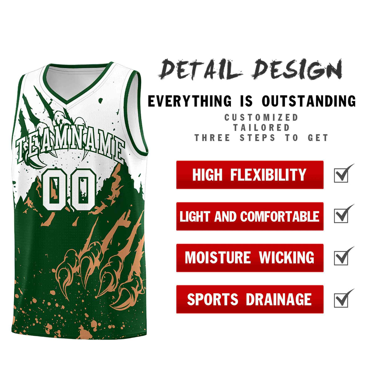 Custom White Green Snow Mountain Beast Pattern Sports Uniform Basketball Jersey