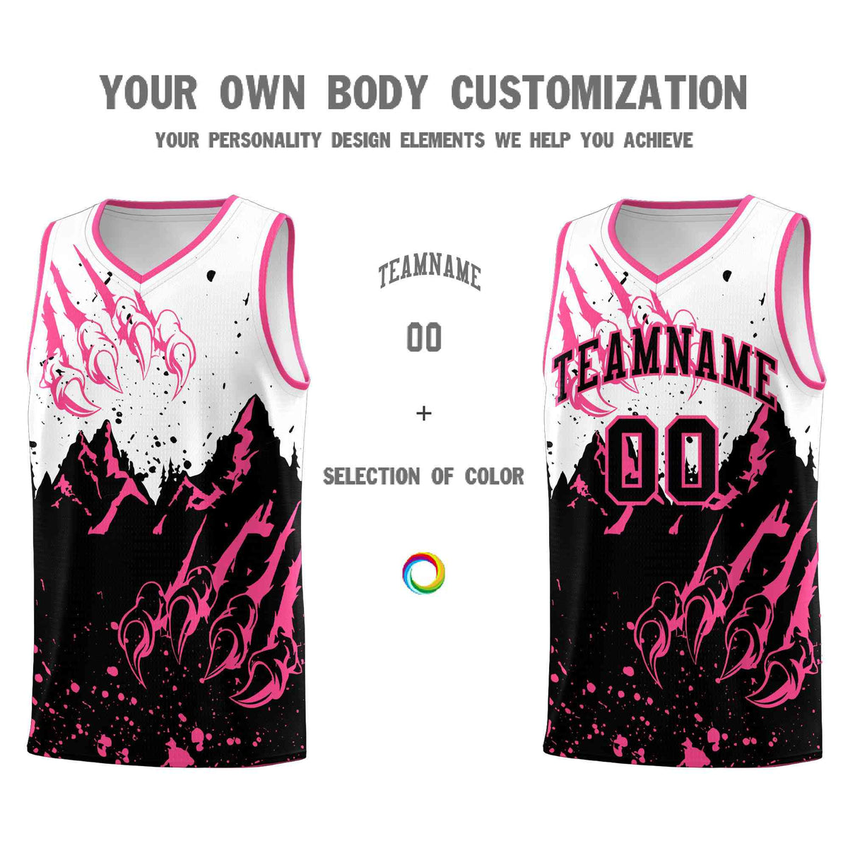 Custom White Pink Snow Mountain Beast Pattern Sports Uniform Basketball Jersey