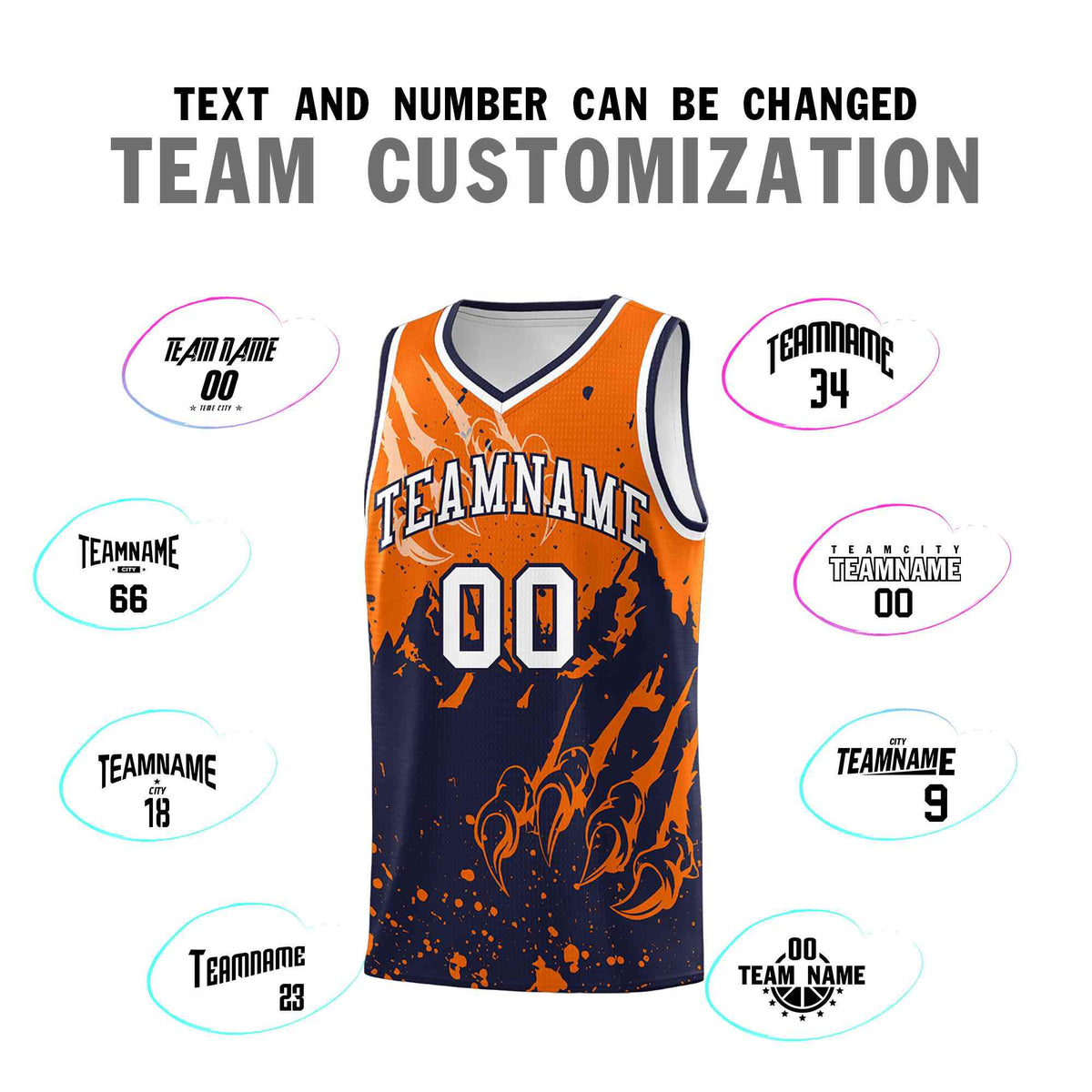 Custom Orange Navy Snow Mountain Beast Pattern Sports Uniform Basketball Jersey