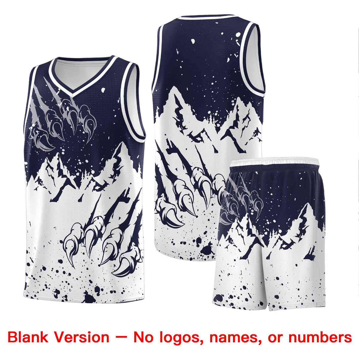 Custom Navy White Snow Mountain Beast Pattern Sports Uniform Basketball Jersey