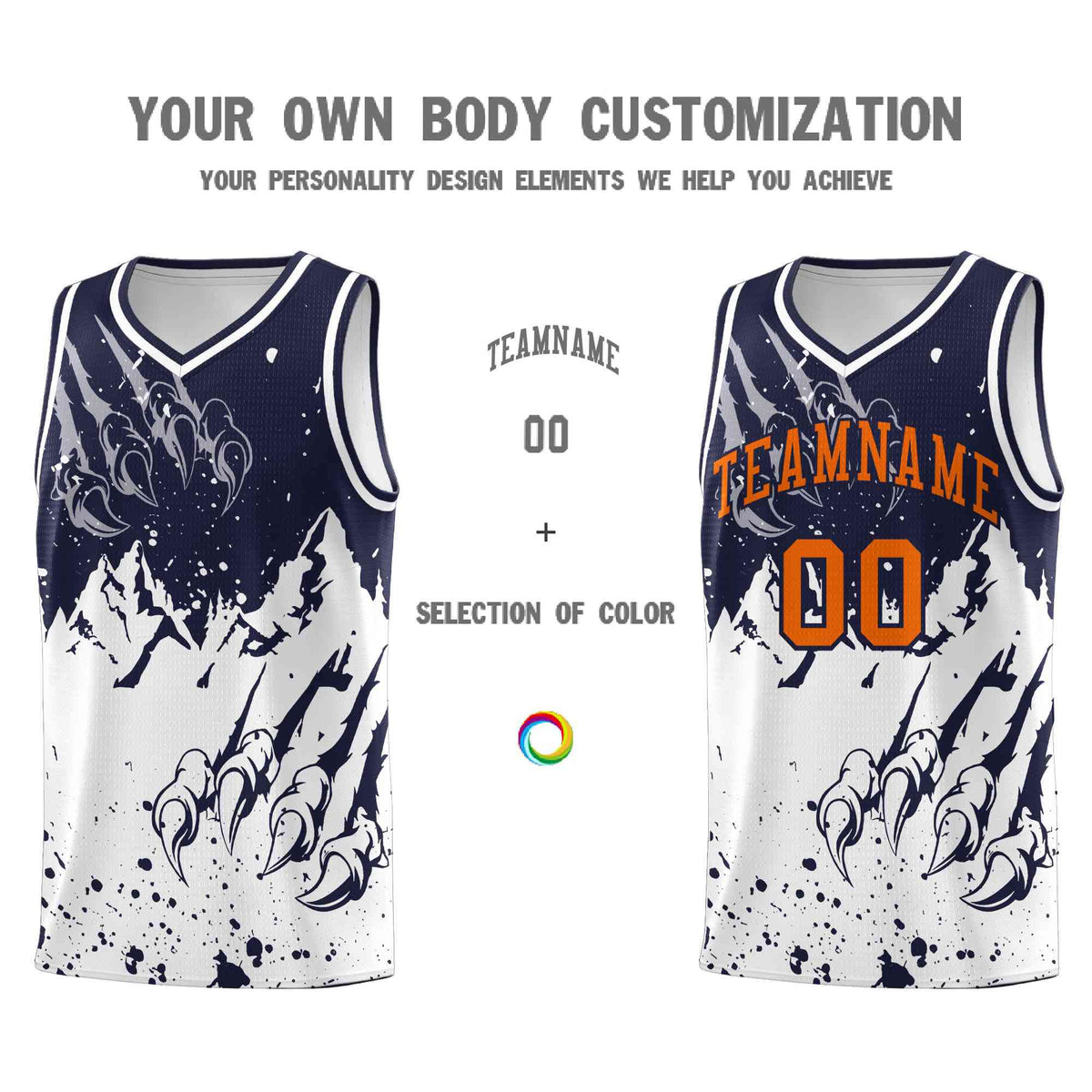 Custom Navy White Snow Mountain Beast Pattern Sports Uniform Basketball Jersey