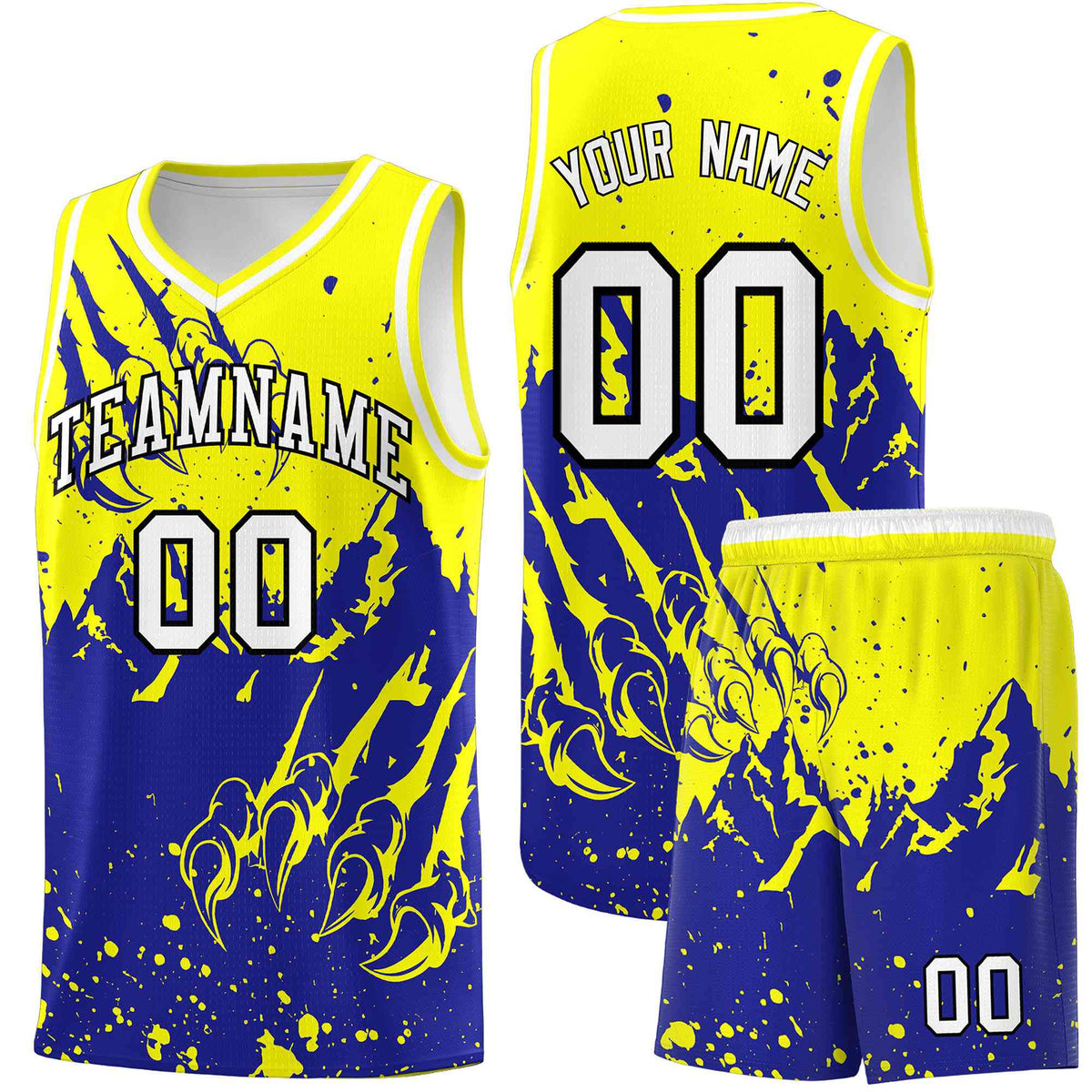 Custom Fluorescent Yellow Royal Snow Mountain Beast Pattern Sports Uniform Basketball Jersey