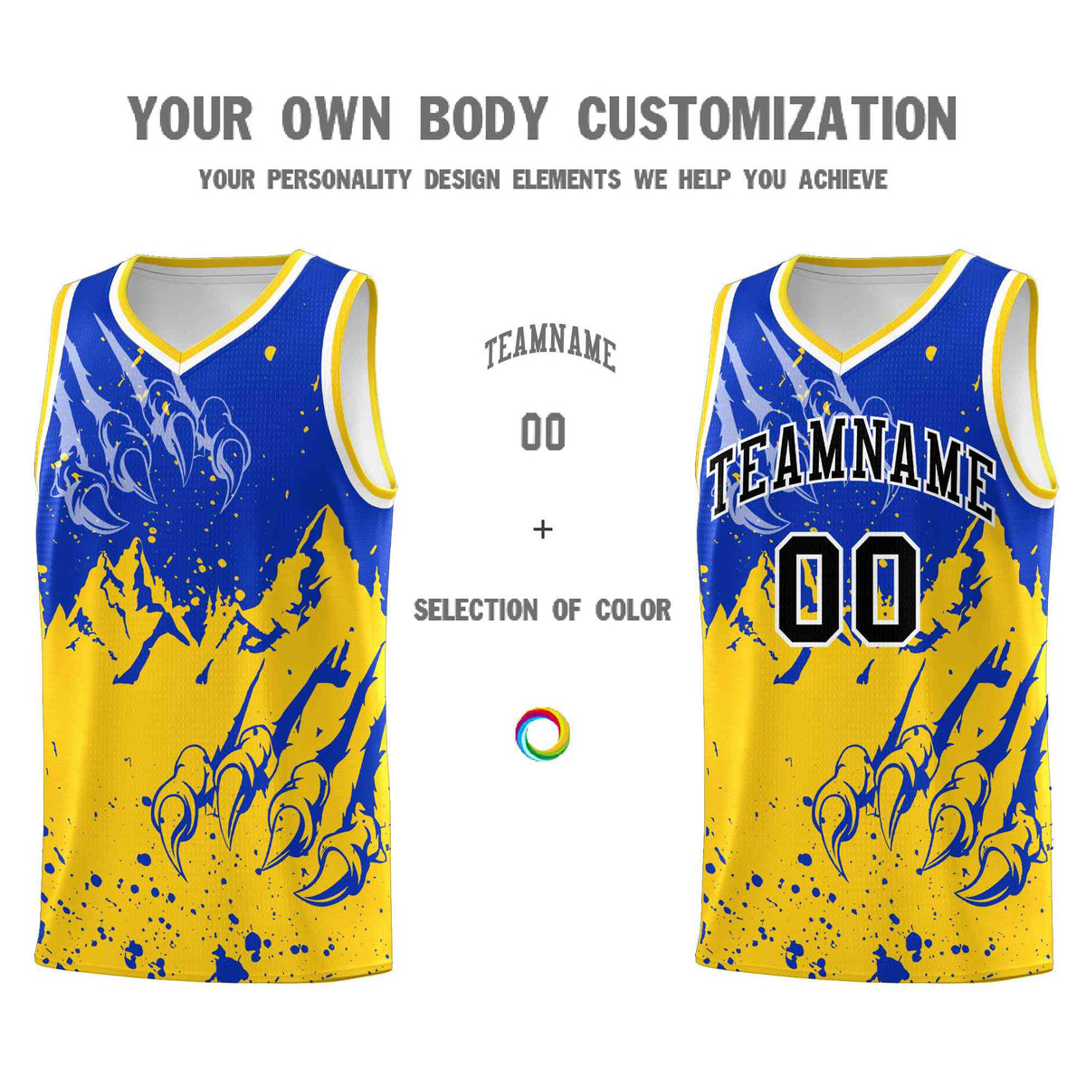 Custom Royal Gold Snow Mountain Beast Pattern Sports Uniform Basketball Jersey