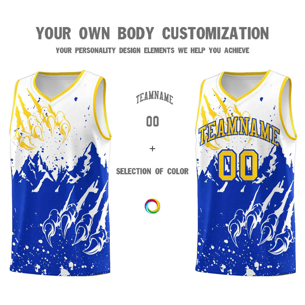 Custom White Royal Snow Mountain Beast Pattern Sports Uniform Basketball Jersey