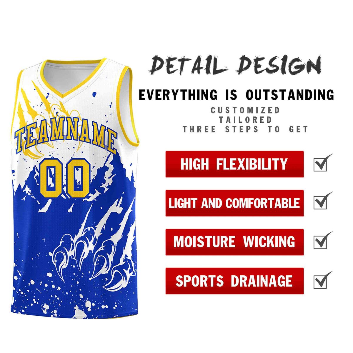 Custom White Royal Snow Mountain Beast Pattern Sports Uniform Basketball Jersey