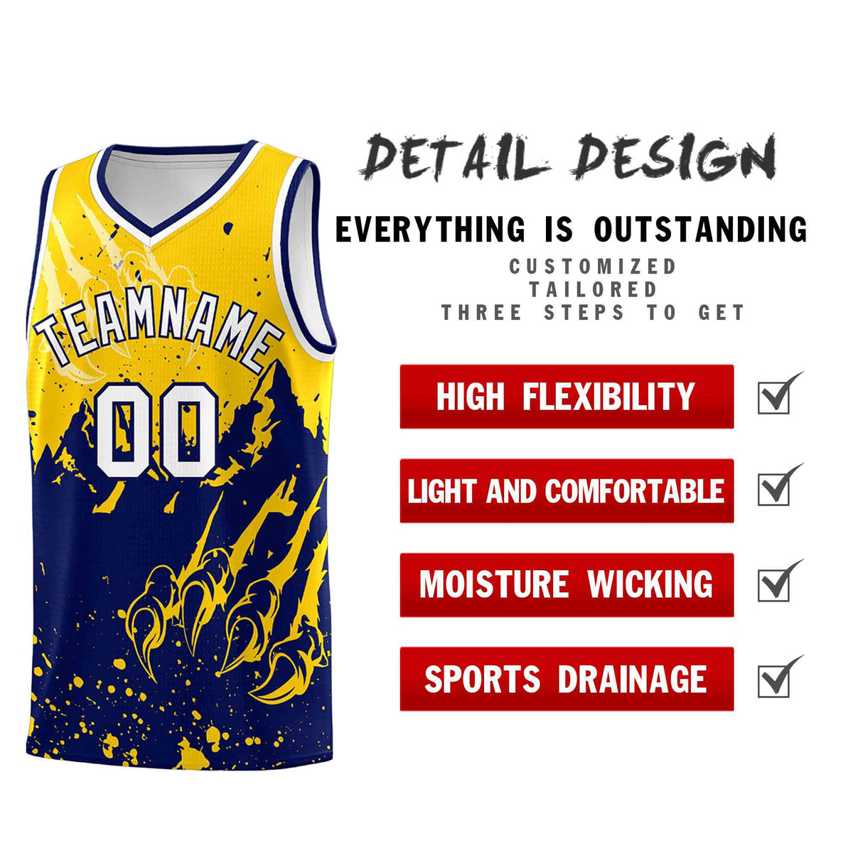 Custom Gold Navy Snow Mountain Beast Pattern Sports Uniform Basketball Jersey
