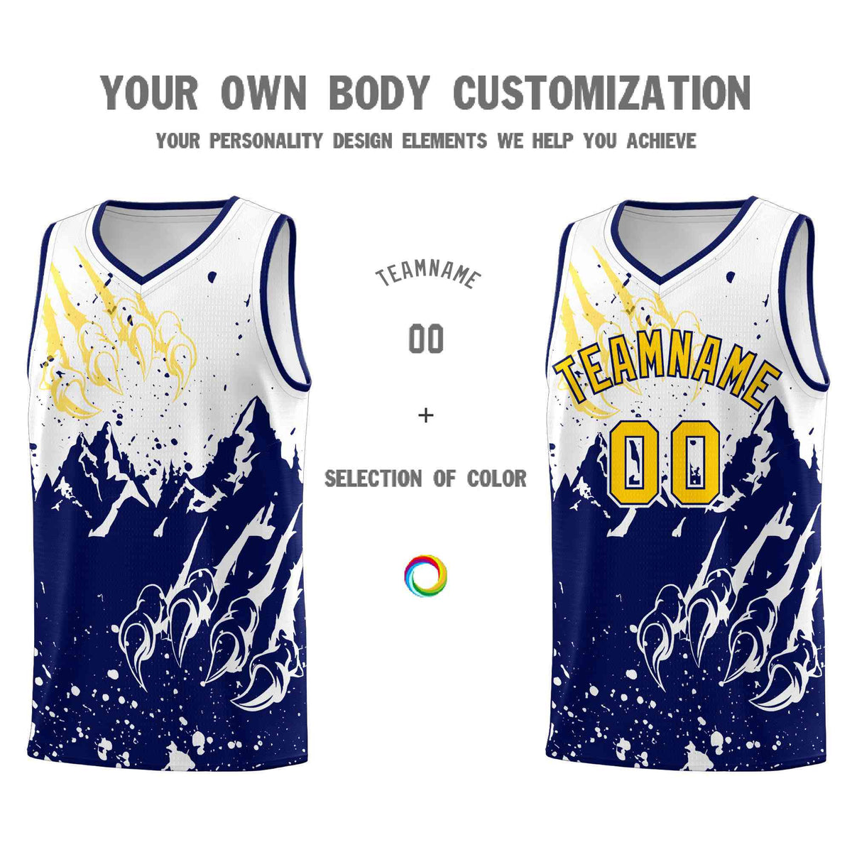 Custom White Navy Snow Mountain Beast Pattern Sports Uniform Basketball Jersey