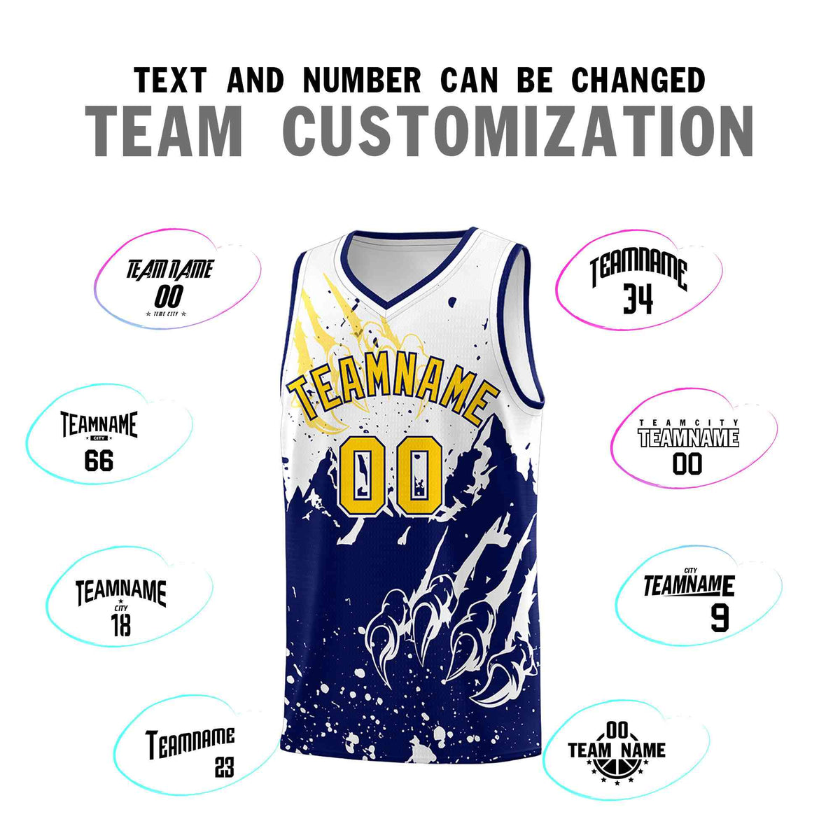 Custom White Navy Snow Mountain Beast Pattern Sports Uniform Basketball Jersey