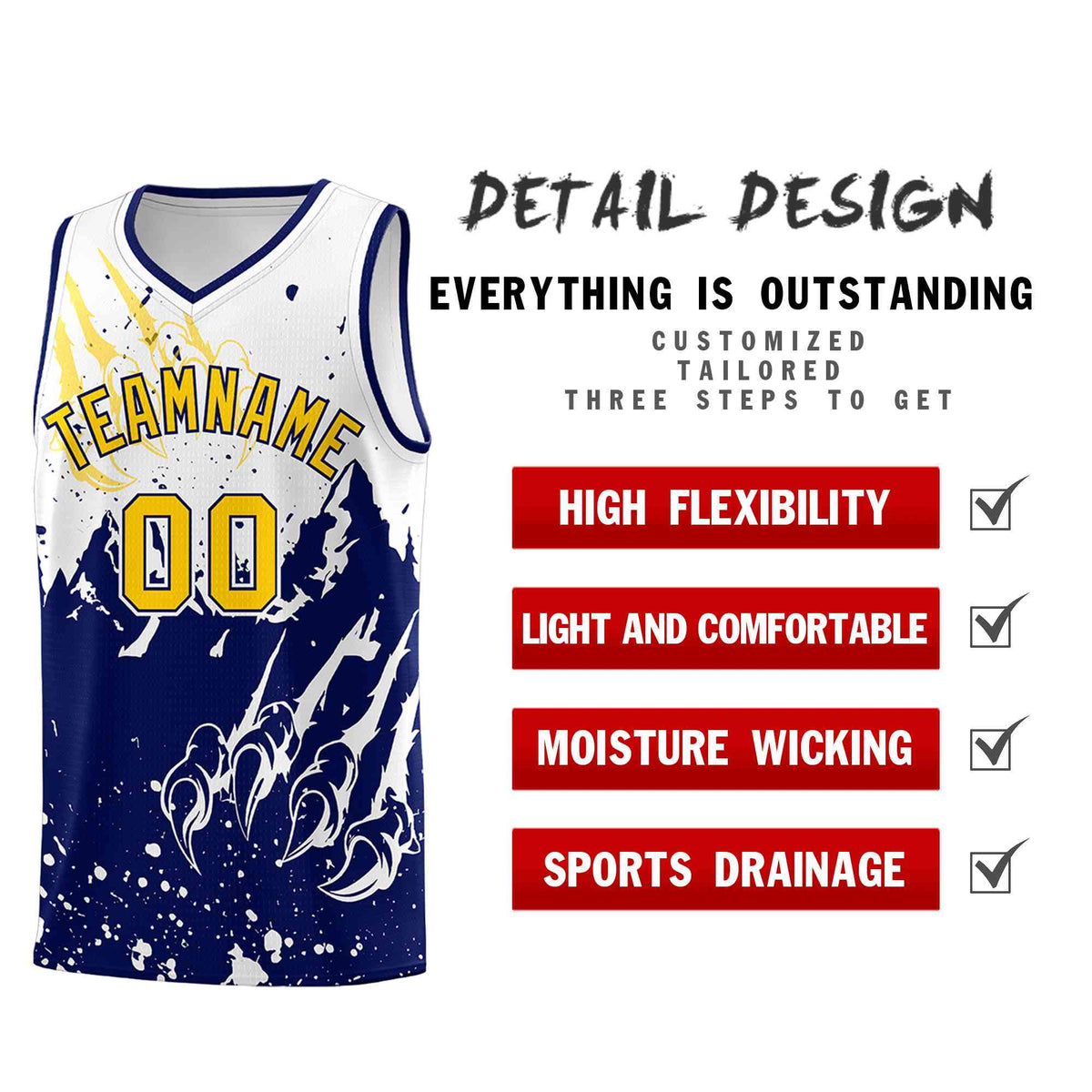 Custom White Navy Snow Mountain Beast Pattern Sports Uniform Basketball Jersey