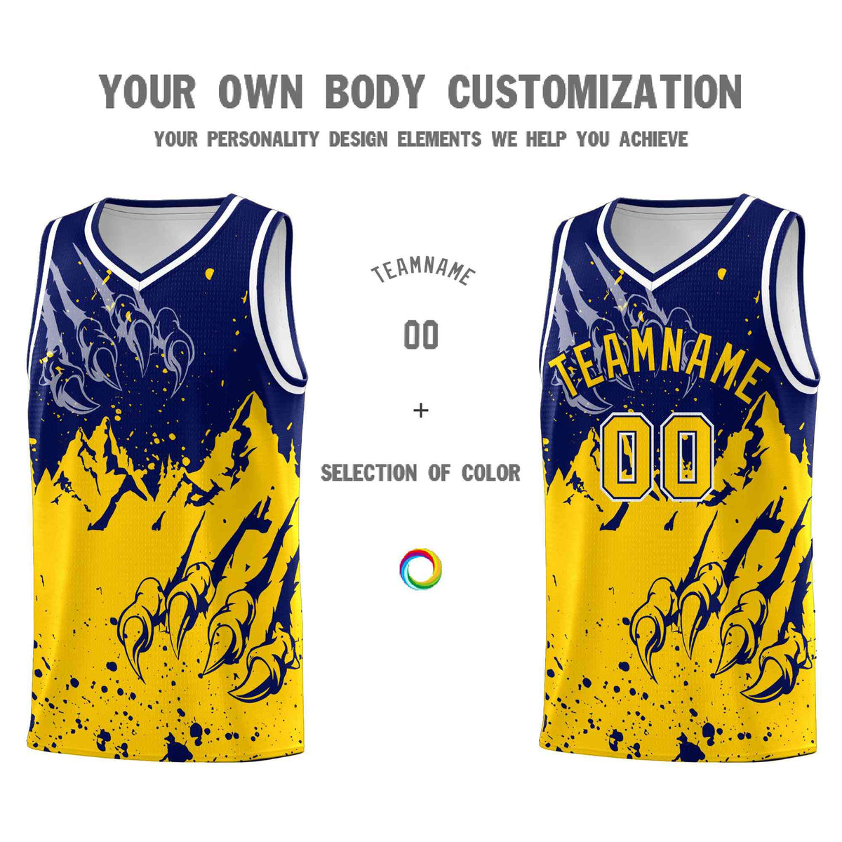 Custom Navy Gold Snow Mountain Beast Pattern Sports Uniform Basketball Jersey