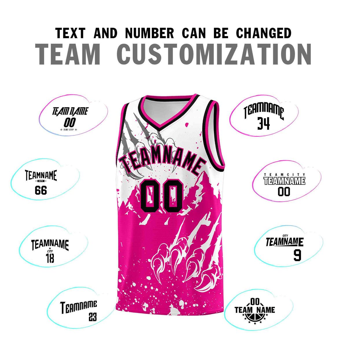 Custom White Pink Snow Mountain Beast Pattern Sports Uniform Basketball Jersey