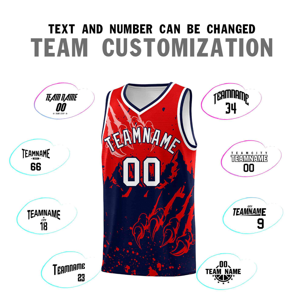 Custom Red Navy Snow Mountain Beast Pattern Sports Uniform Basketball Jersey