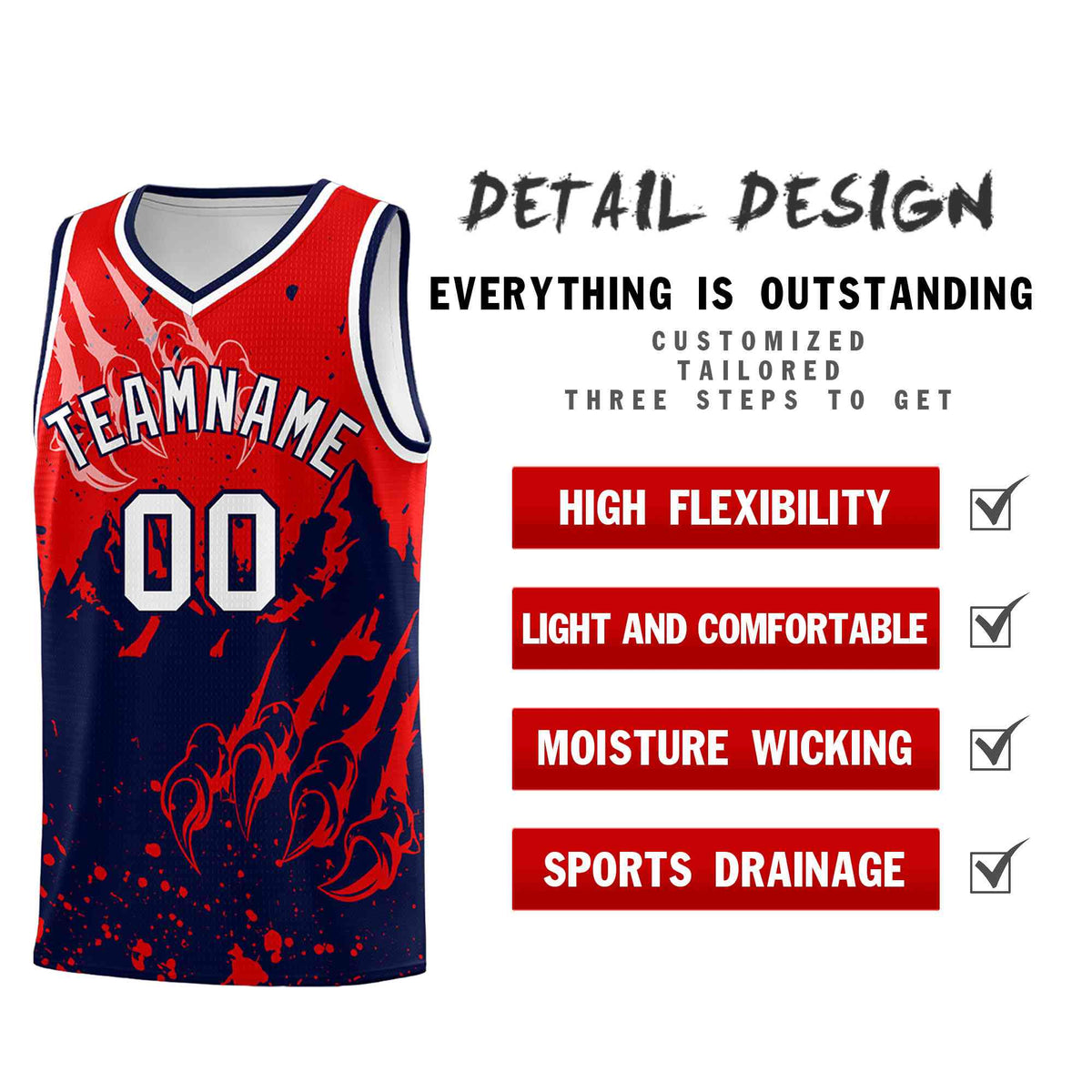 Custom Red Navy Snow Mountain Beast Pattern Sports Uniform Basketball Jersey