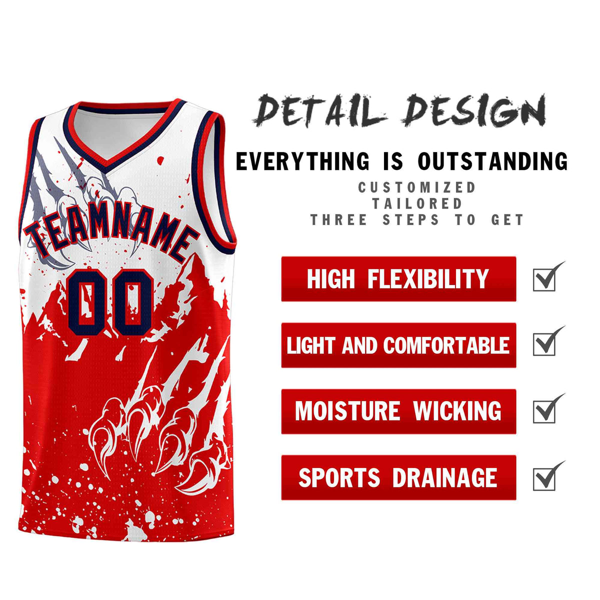 Custom White Red Snow Mountain Beast Pattern Sports Uniform Basketball Jersey