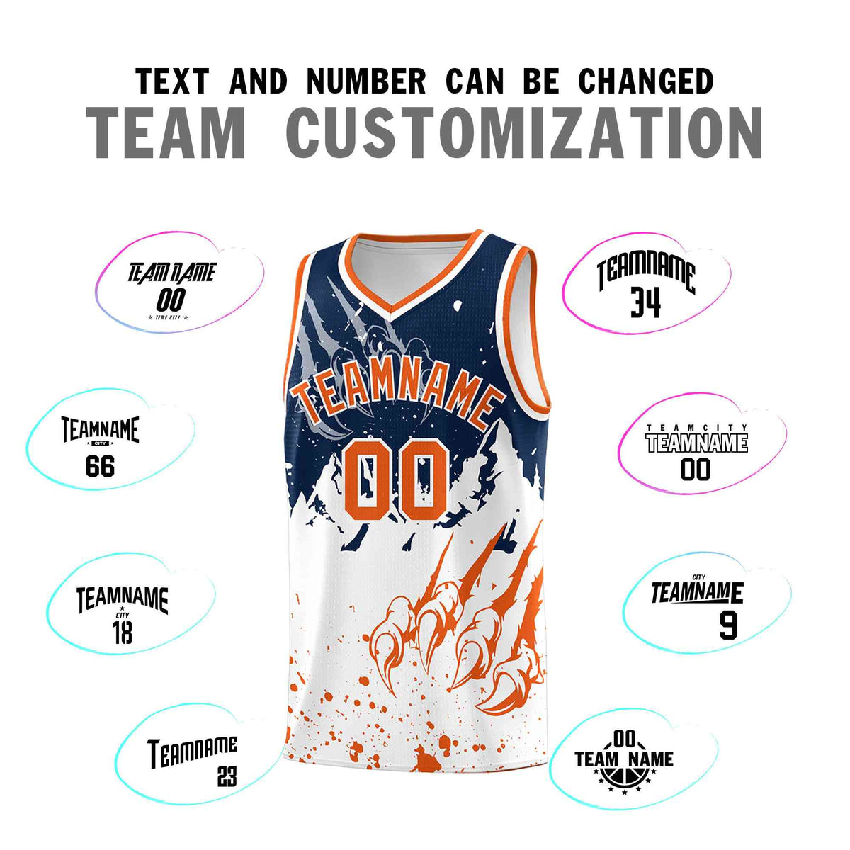 Custom Navy Orange Snow Mountain Beast Pattern Sports Uniform Basketball Jersey